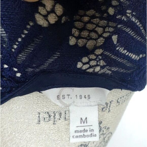 Woman's Floral Lace Long Sleeve Top Sz M Navy Blue Overlay Boho Fairy Grunge - Picture 5 of 5